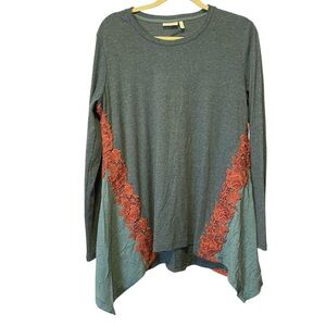 LOGO by Laurie Goldstein Deep teal with Mauve Lace Top